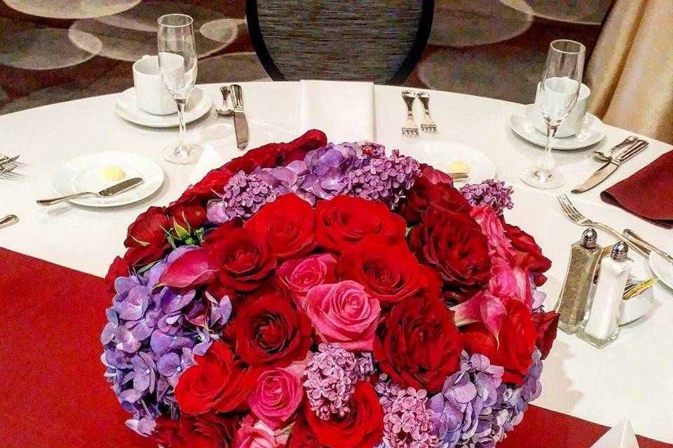 Red pink and purple roses