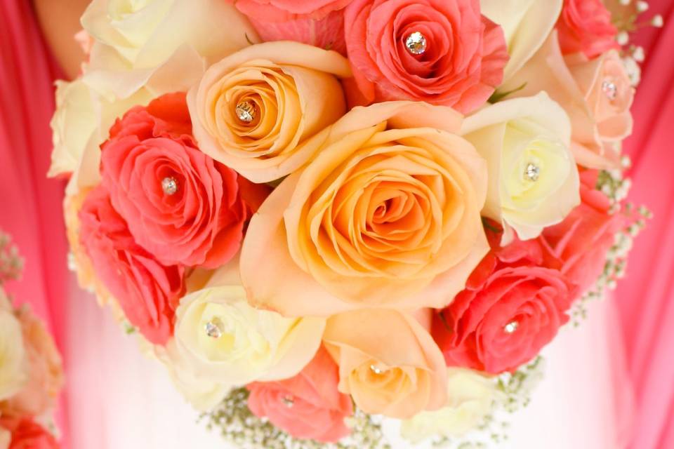 Bride with wedding flowers