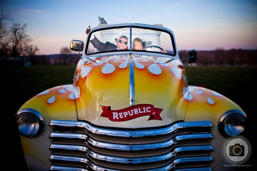 My new Hubby and I in my cousins Ice cream truck 