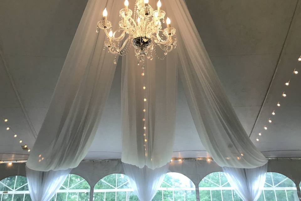 Chandelier and Fabric under a tent