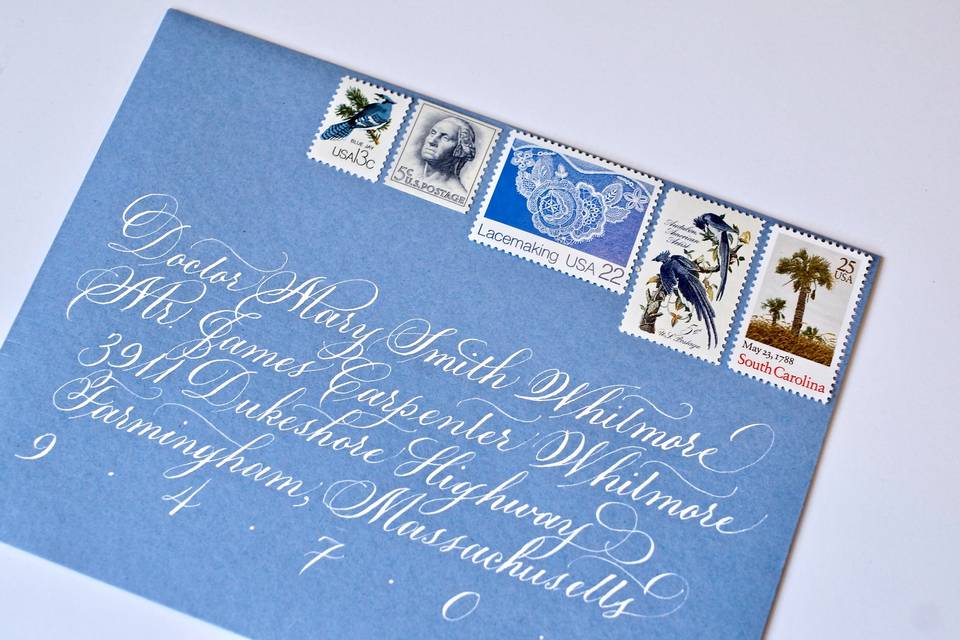 Vintage stamps and calligraphy