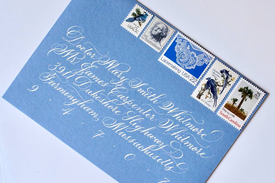 Calligraphy and vintage stamps