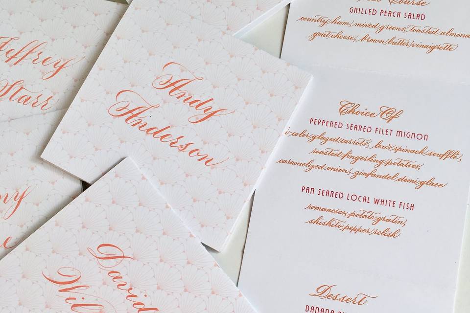 Place cards/menu calligraphy