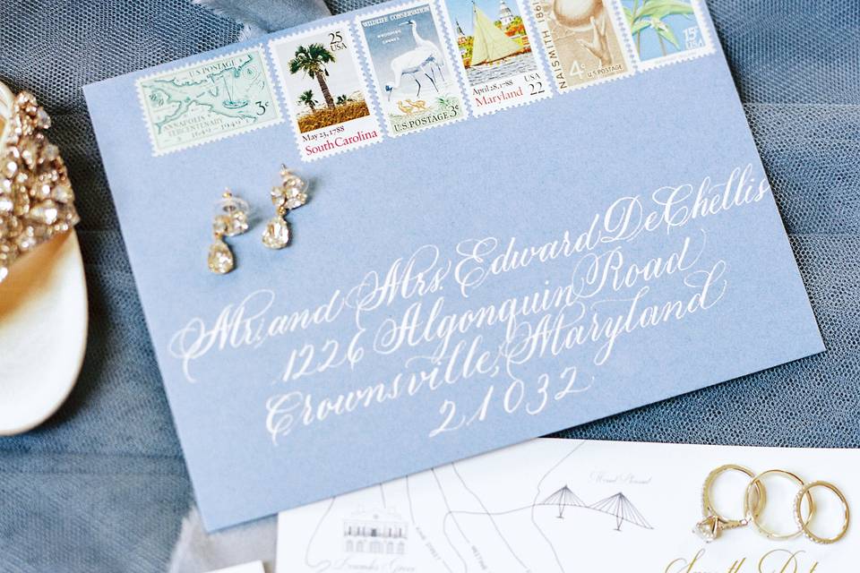 Vintage stamps and calligraphy