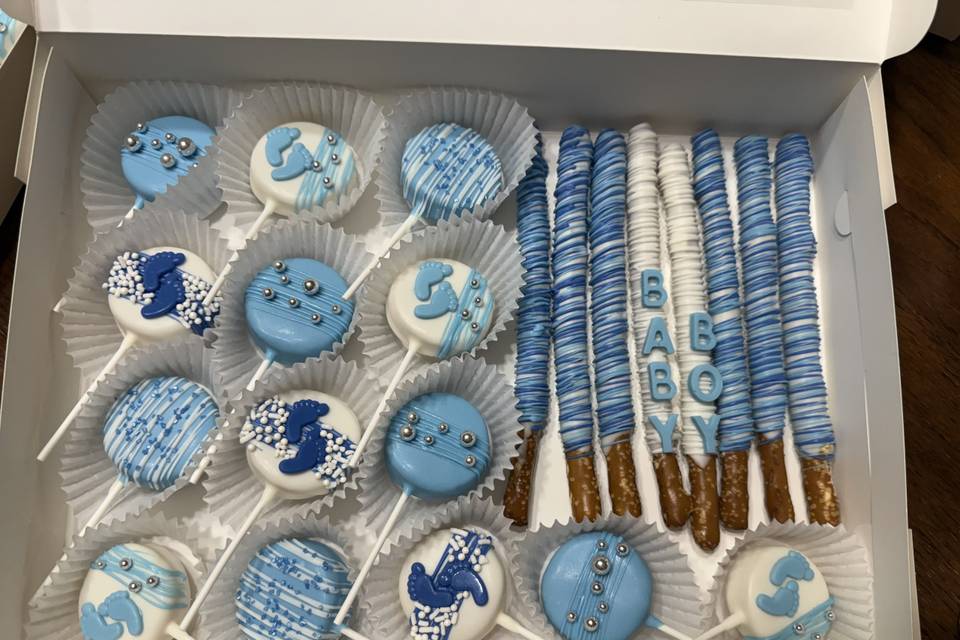 Cake pops and dipped pretzels