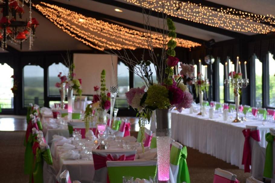 Table setup with flower centerpiece