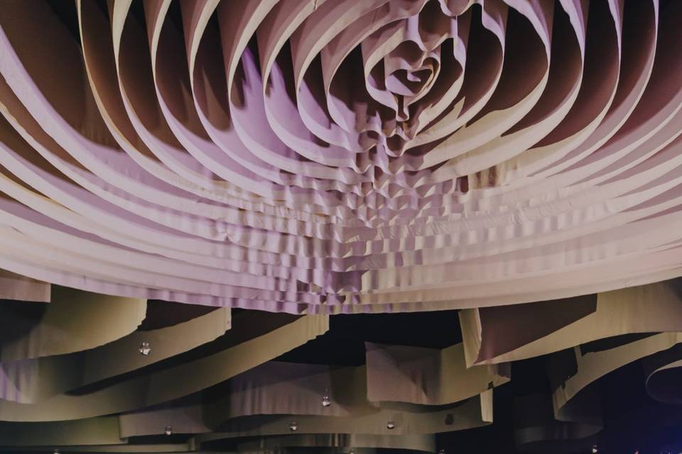 Ceiling draping with fabric