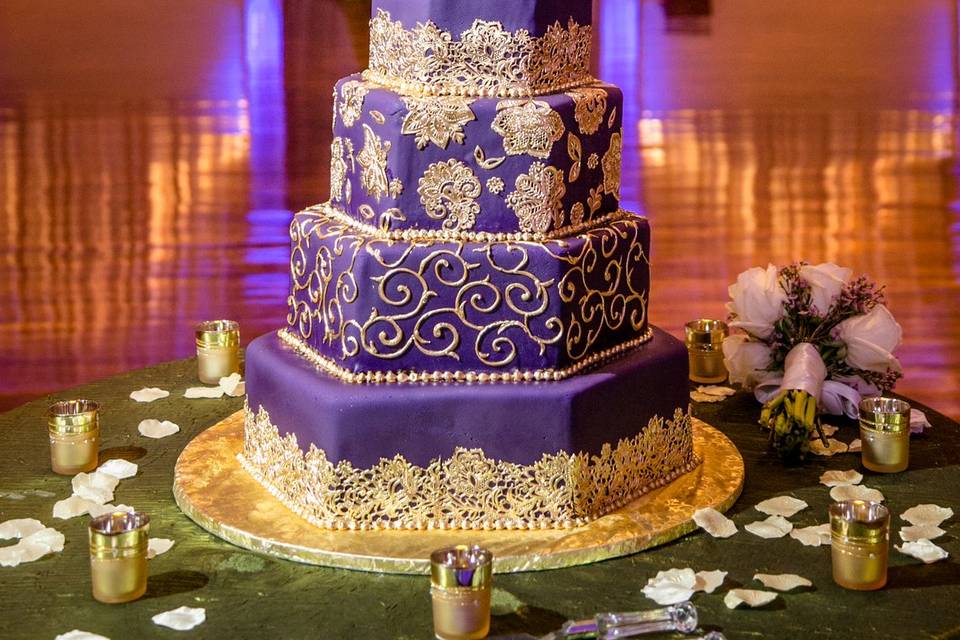 Custom gold and purple cake