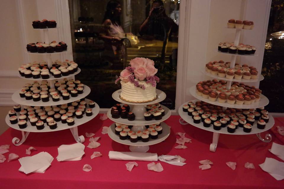 Wedding cake and cupcake towers