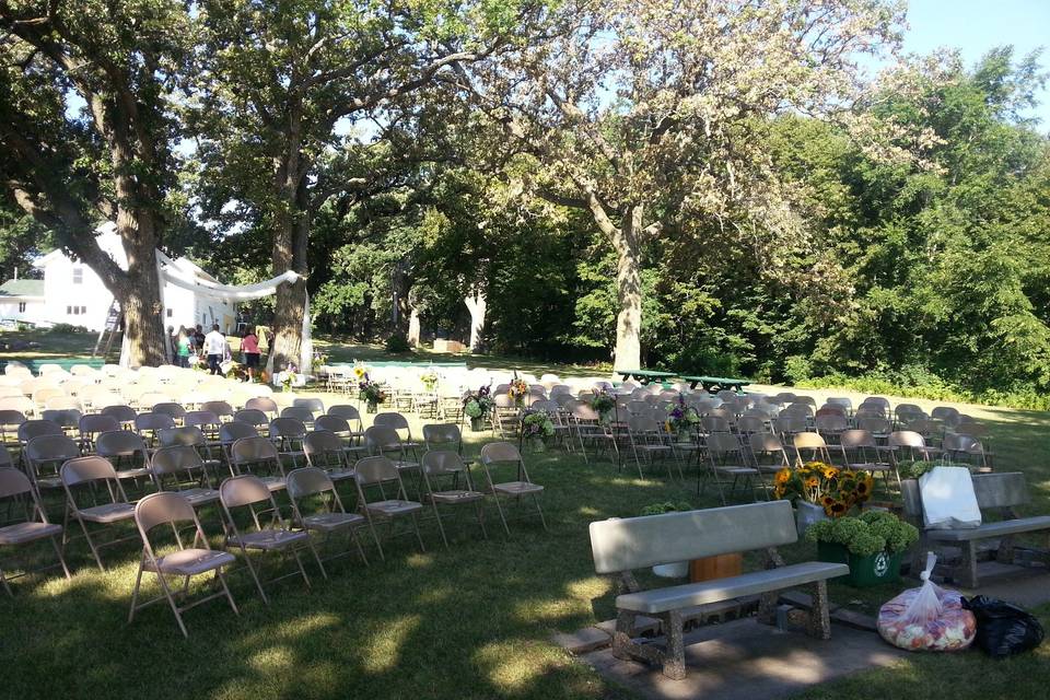 Outdoor Lakefront lawn wedding chair setup
