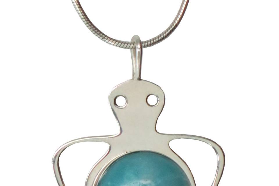 Tortoise Amazonite Blue Natural Stone Sterling Silver Necklace