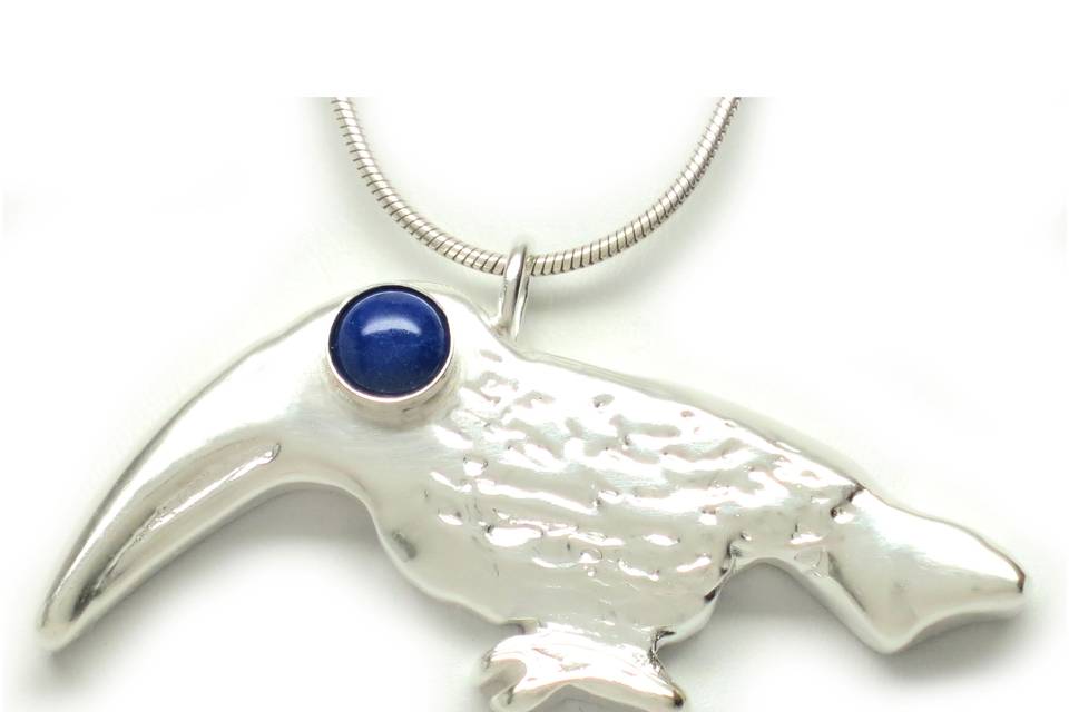 MB Michele Benjamin LLC Jewelry Design Women's Sterling Silver Lapis Lazuli Cabochon Toucan Necklace [Natural Machine Cut] 18 Inch Long - 6mm Round, Afghanistan.