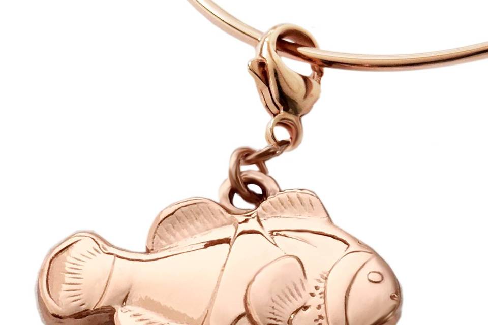Clownfish Charm in 18K Gold Plated Sterling Silver attaches to chains and bracelets