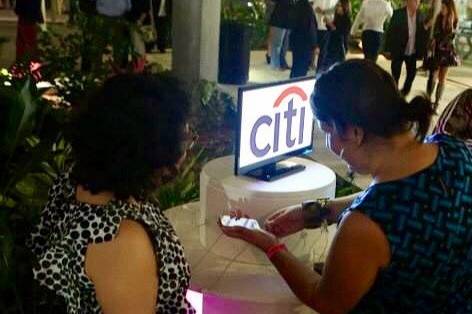 Citi Bank sponsors a charging station for an outdoor event in Miami, Florida.