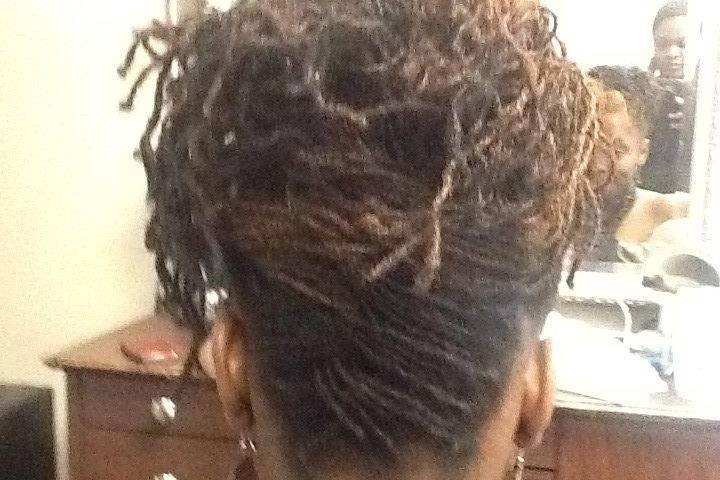 African American updo with twists and turns
