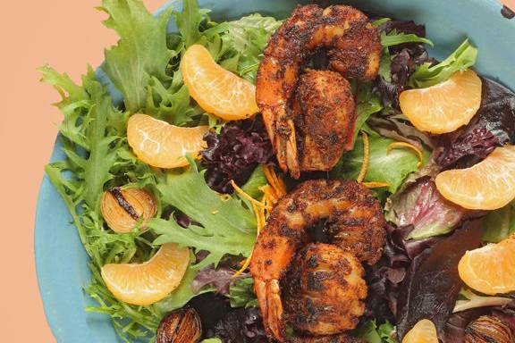 Blaackened Scallop and Shrimp on Field Greens w/ citru dressing