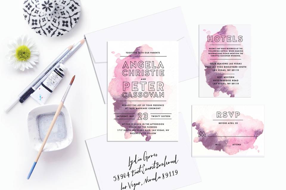 Bold watercolor wash and modern typography.