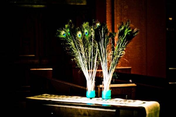 Christine & Dan | Blessed Sacrament
Theme: A Regal Love that is Timeless
Peacock feathers at the program table when guests entered the church.