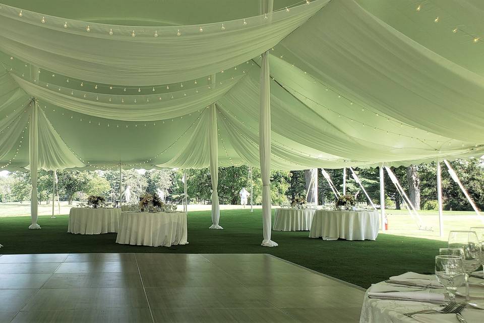 Tent draping with bistro light