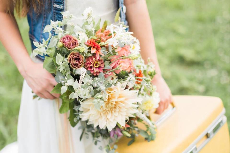 The bride holding a bouquet