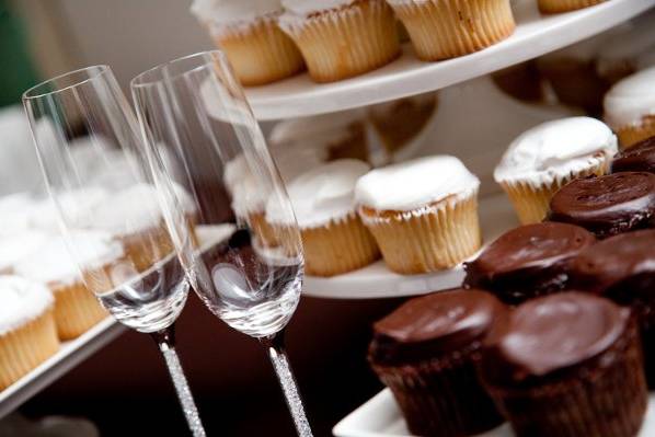 Wine glass and cupcakes