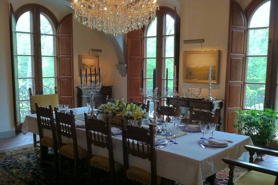 Table setup with flower centerpiece