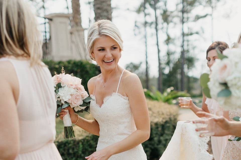 The bride and her bridesmaids