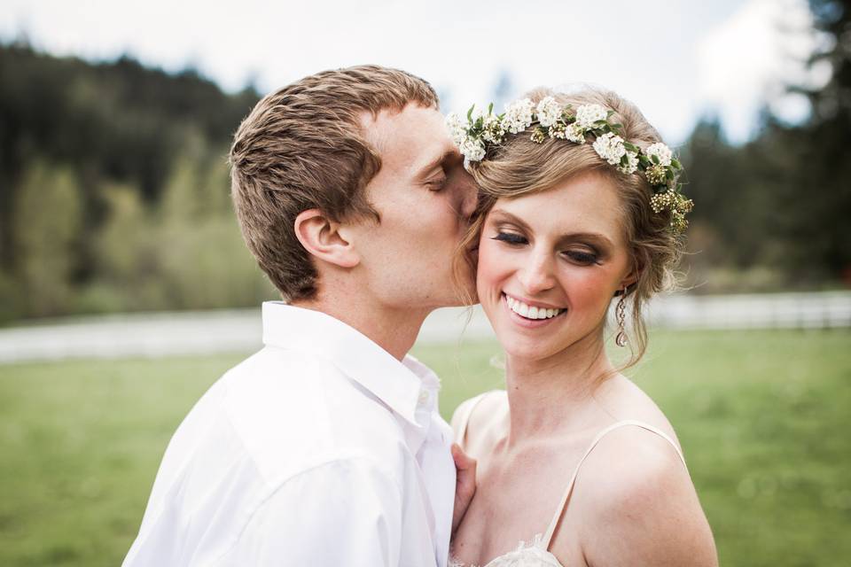 Bride and groom on farm