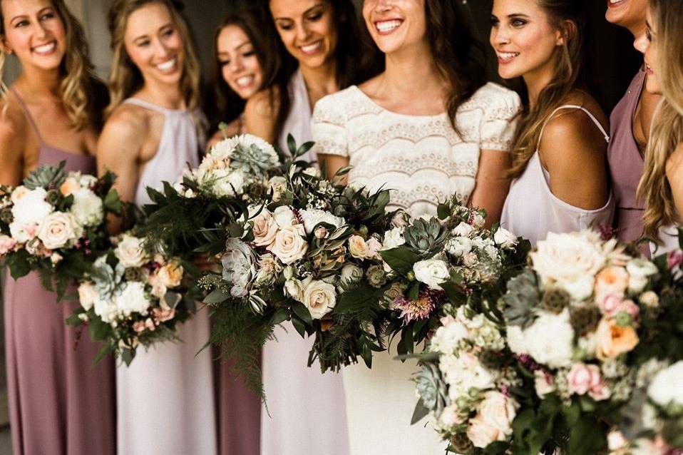 Wedding party with bouquets