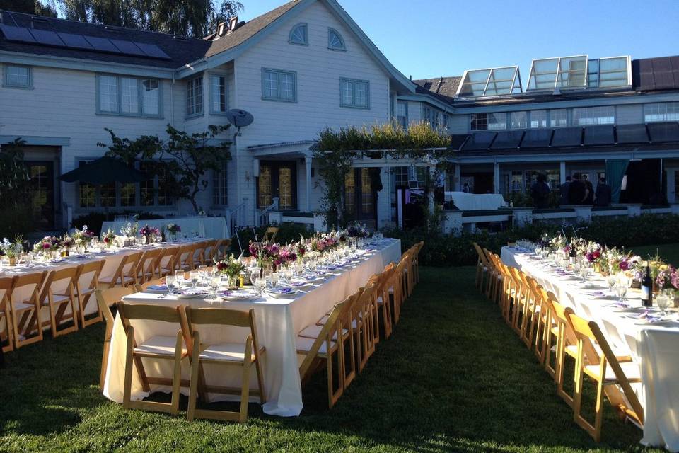 Table setup with flower centerpiece