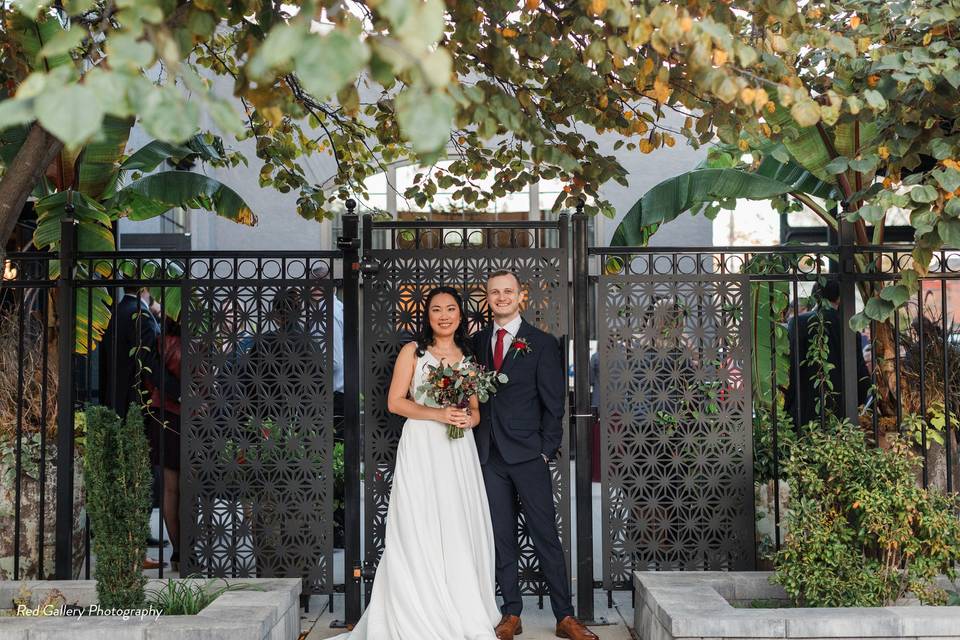 Bride & Groom on the patio