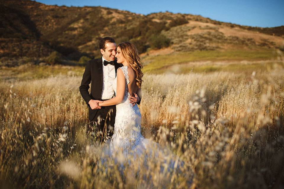 Happy couple in a field