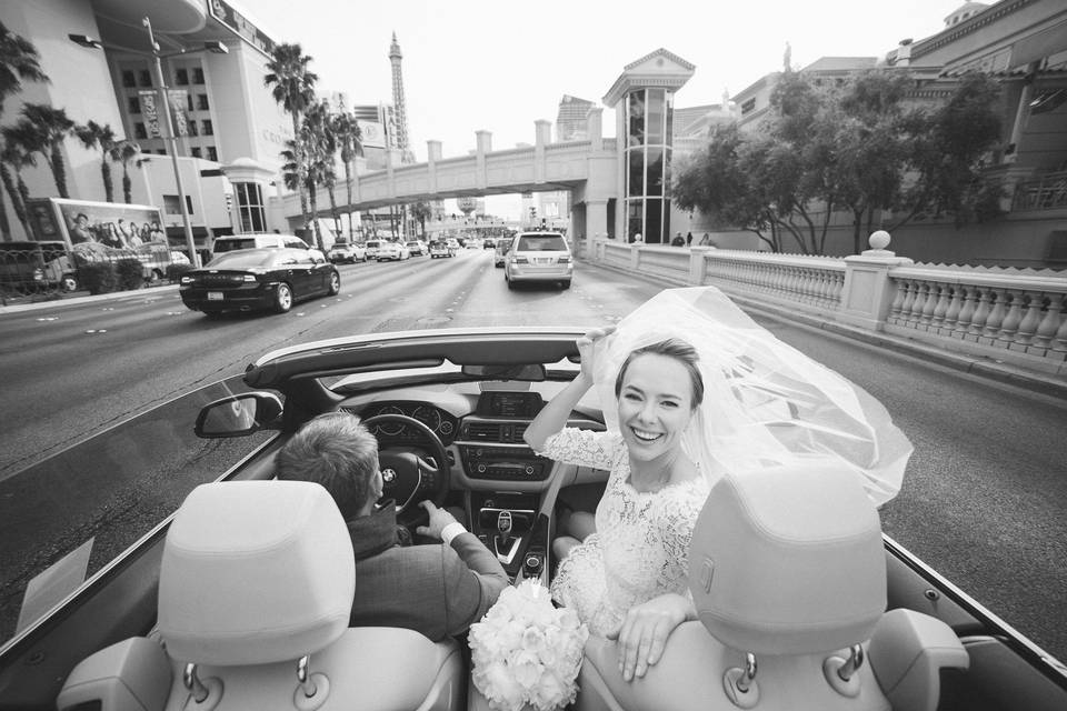 In the wedding car