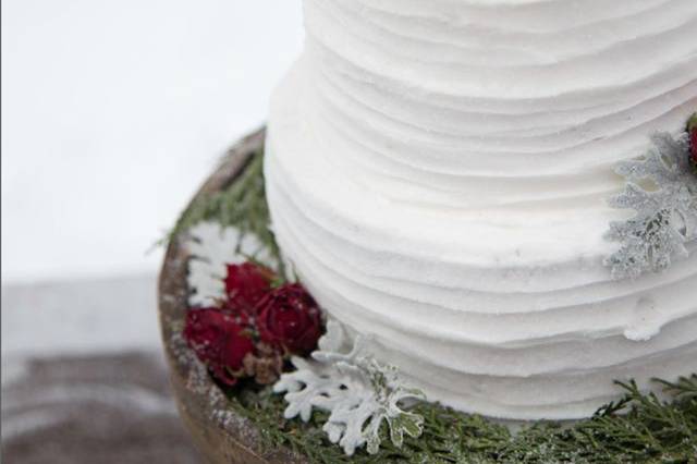 Dreamy winter wedding cake. Textured buttercream with fresh florals.