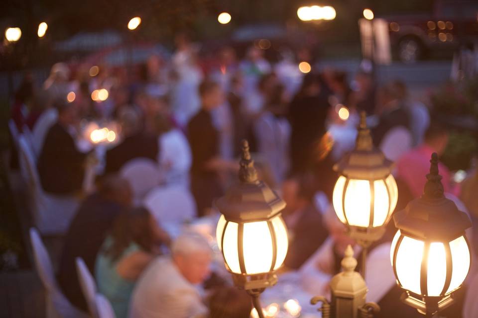 A romantic, candle-lit reception on the patio