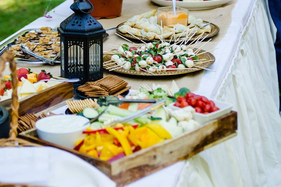 A farm-to-table spread of cocktail hors d'oeuvres