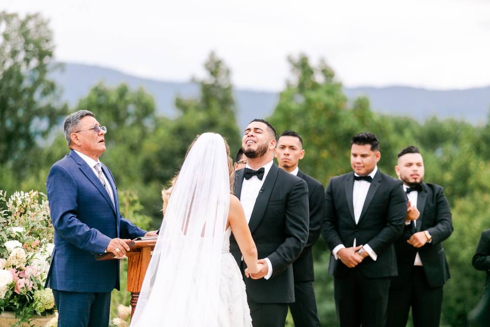 Exchanging vows outdoors