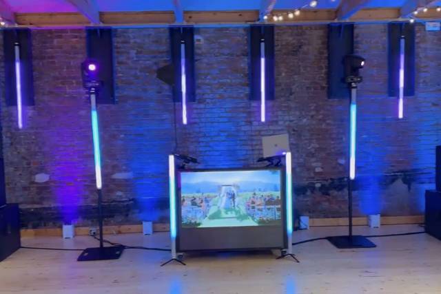 DJ booth and lighting