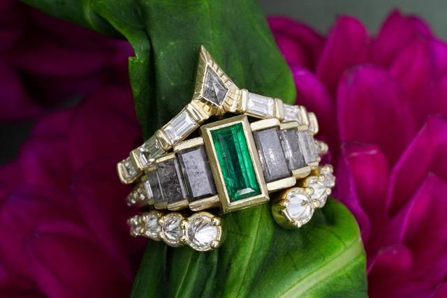 Emerald Diamond Ring Stack