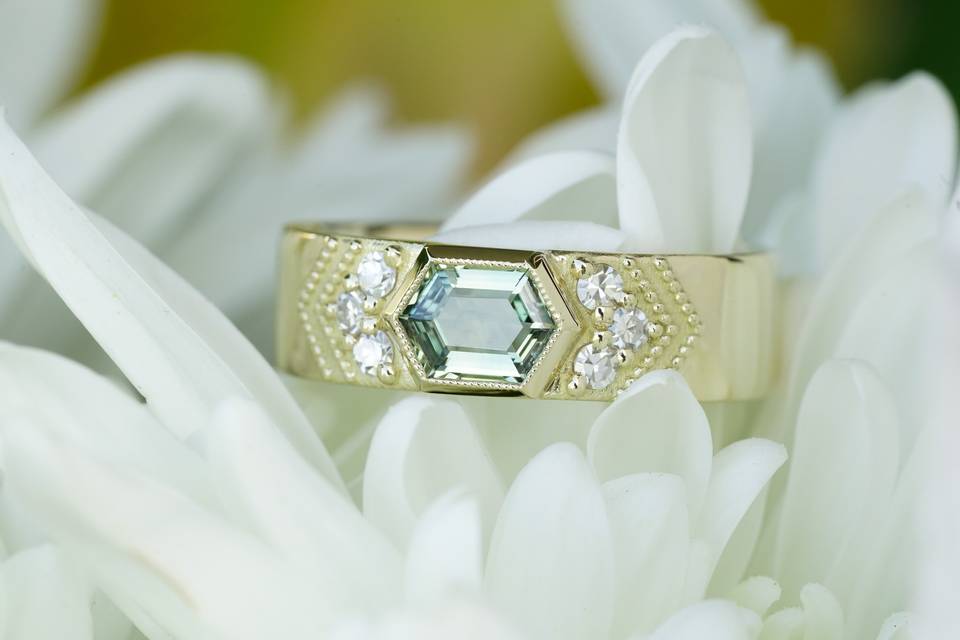 Milgrain Hexagon wedding band