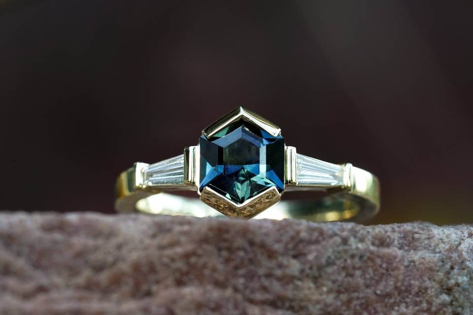 Teal Sapphire Diamond Ring