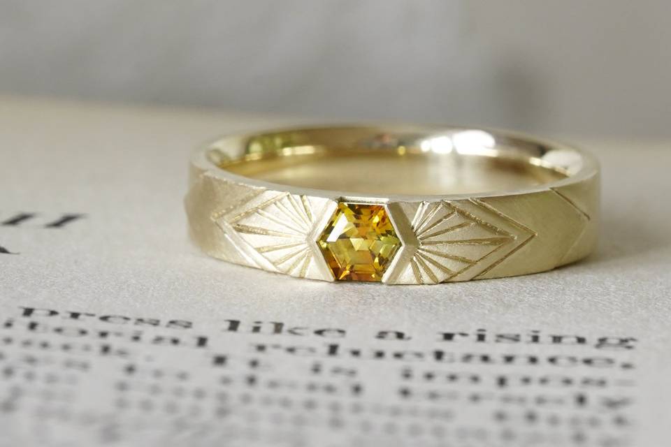Engraved Sapphire Men's ring