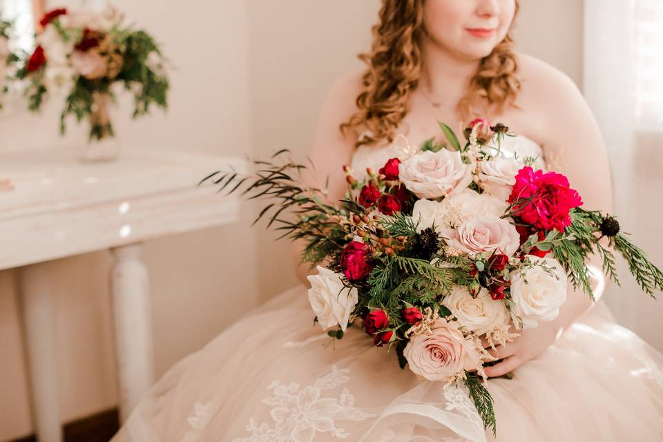 Bridal suite with bouquet