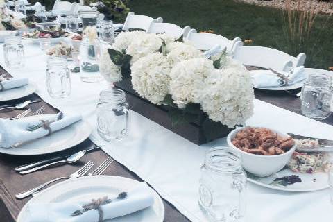 Dining table with centerpiece