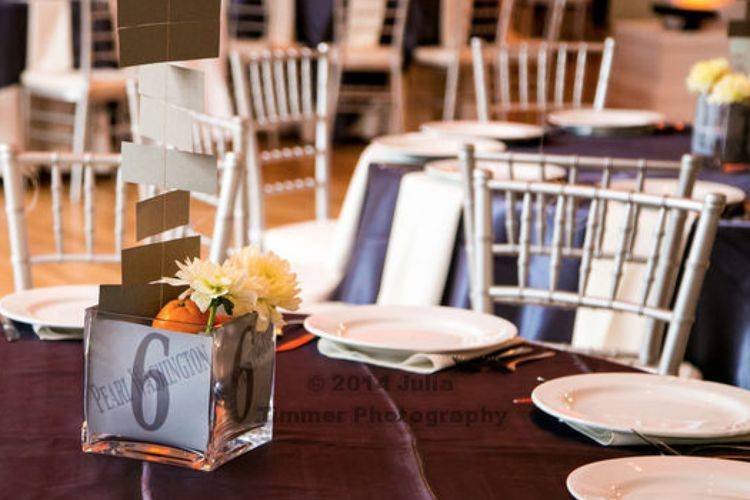 Dining table with centerpiece