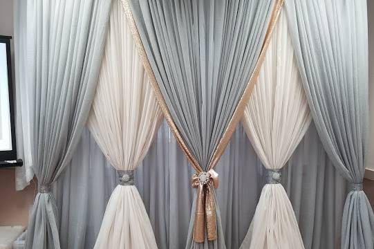 Silver and white curtains