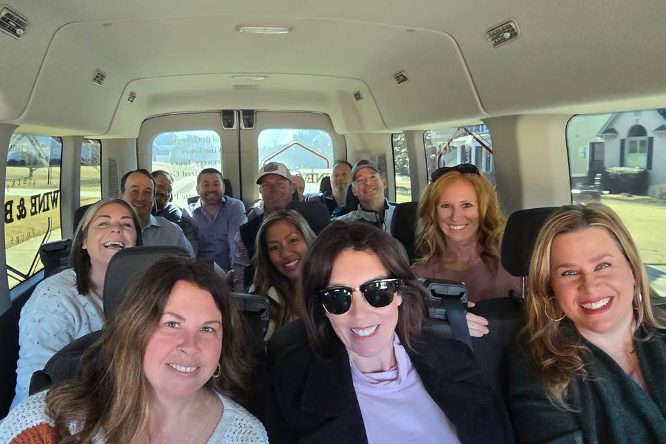 Group sitting in van