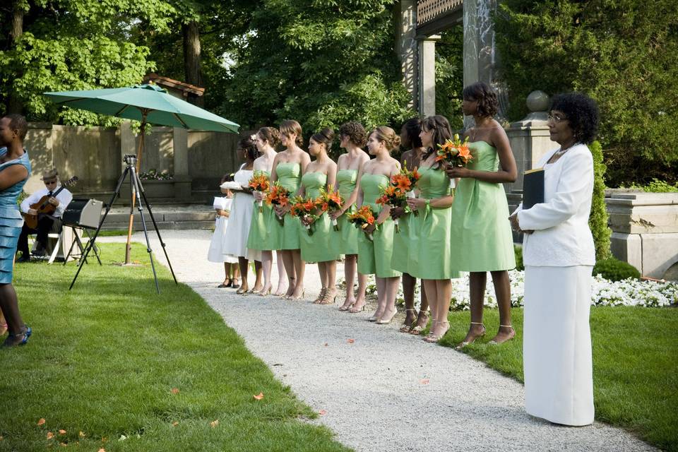 Bridesmaids and officiant