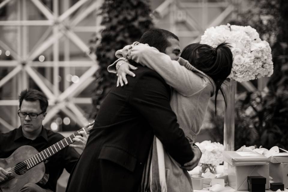 Newlyweds kissing