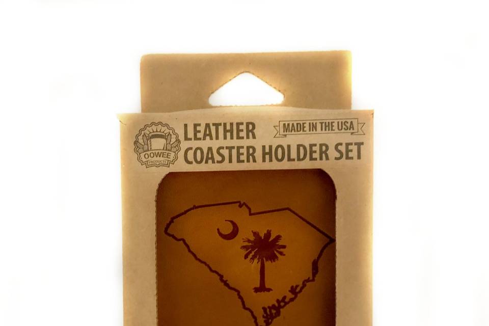 Leather Coaster Sets in Holder